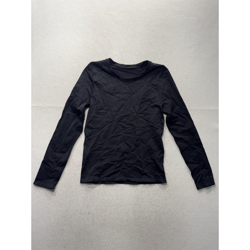 OQQ Shirt Womens Large Black Crew Neck Long Sleeve Stretch Basic Tee Athletic